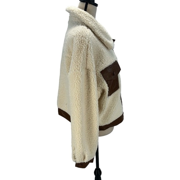 Riley & Ray Long Sleeve Teddy Faux Leather Detail Jacket - Cream - size Large - Picture 2 of 9